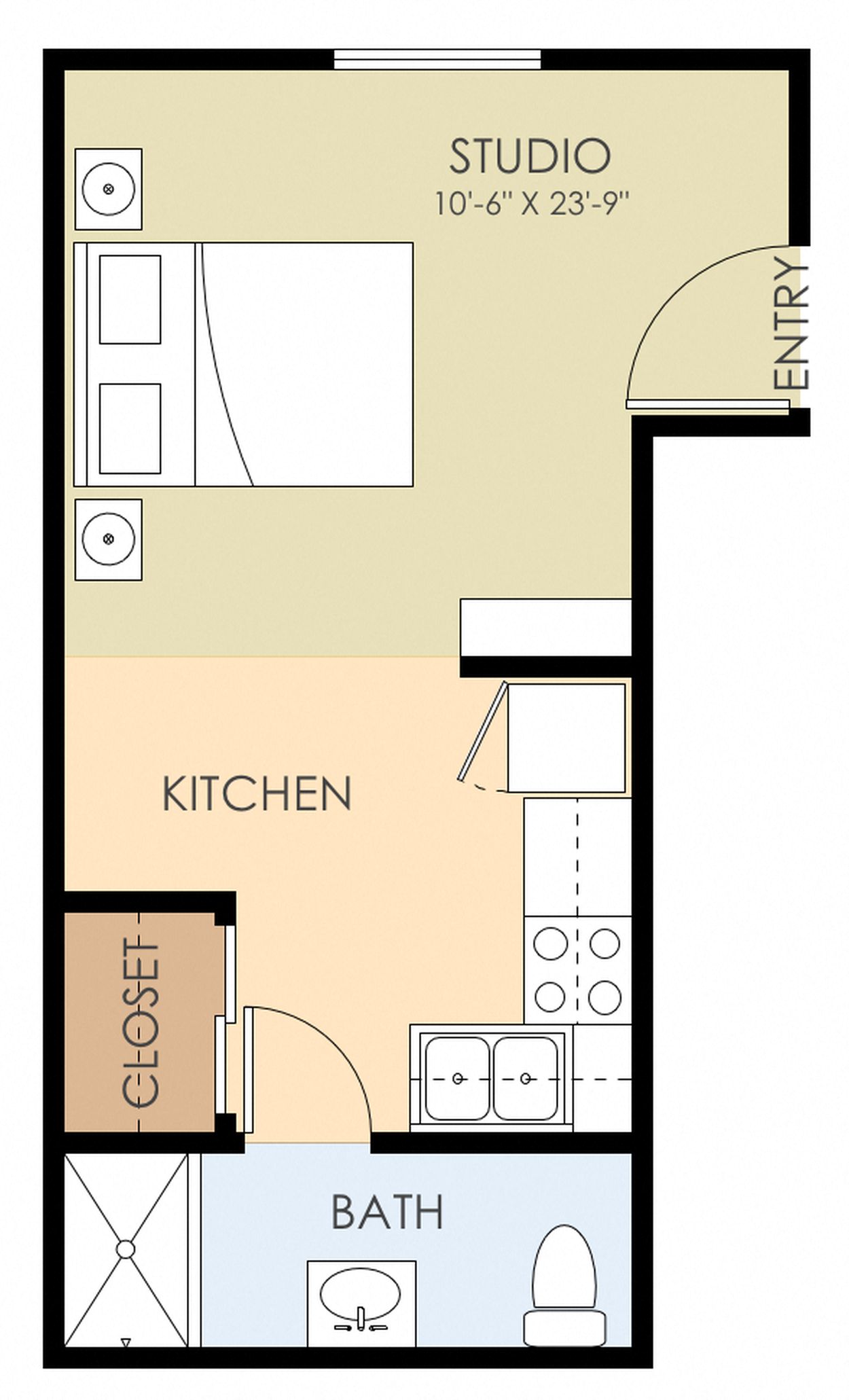 Floor plan for studio, 1 bath, 267 sqft